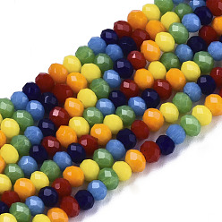 Color mezclado 6 hebras de cuentas de vidrio de colores sólidos, cuentas multicolores segmentadas, facetados, Rondana plana, color mezclado, 3x2 mm, agujero: 0.6 mm, sobre 87~90 unidades / cadena, 16.93 pulgada (43 cm)