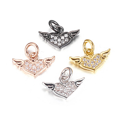 Mixed Color Brass Micro Pave Cubic Zirconia Charms, Heart with Wing, Mixed Color, 8x14x1.5mm, Hole: 3mm