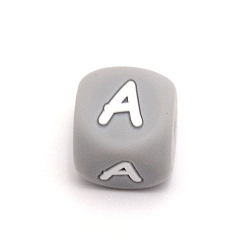 Letter A Силиконовые бусины с алфавитом для изготовления браслетов или ожерелий, стиль письма, серый куб, letter.a, 12x12x12 мм, отверстие : 3 мм