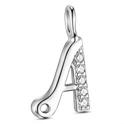 Silver SHEGRACE 925 Sterling Silver Charms, with Grade AAA Cubic Zirconia, For Bracelet Making, Letter A, Clear, Silver, 10x7.5mm