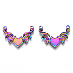 Rainbow Color 201 Stainless Steel Pendants, Evil Heart with Wing Charm, Rainbow Color, 23.5x30x2.5mm, Hole: 1.8mm