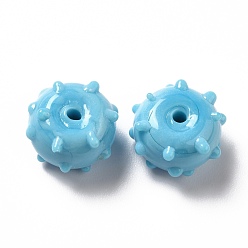 Sky Blue Handmade Bumpy Lampwork Beads, Round, Sky Blue, 12x13x8mm, Hole: 1.6mm