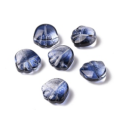 Azul Oscuro Perlas de vidrio pintado en aerosol transparente, impresión de garra de oso, azul oscuro, 14x14x7 mm, agujero: 1 mm