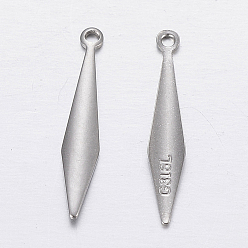 Stainless Steel Color 316 Surgical Stainless Steel Pendants, Rhombus, Carved 316L, Stainless Steel Color, 20x3.5x1mm, Hole: 1mm