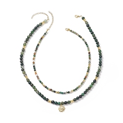 Agate Indienne 2 pcs 2 ensemble de colliers pendentif oeil de cheval strass cristal style, colliers de perles d'agate indienne naturelle pour femmes, 15.00~20.08 pouce (38.1~51 cm), 1 pc / style