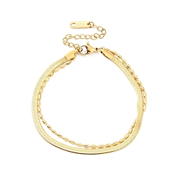 Oro 304 pulsera de varias vueltas de acero inoxidable, pulseras de cadenas de espiga y cuentas ovaladas de doble capa para mujer, dorado, 6-5/8 pulgada (16.7 cm)