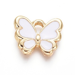 White Light Gold Plated Alloy Charms, with Enamel, Butterfly, White, 10.5x12.5x2.5mm, Hole: 2mm