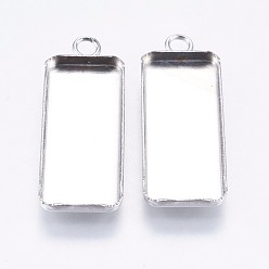Stainless Steel Color 304 Stainless Steel Pendant Cabochon Settings, Plain Edge Bezel Cups, Rectangle, Stainless Steel Color, Tray: 10x25mm, 30x11x2mm, Hole: 2.4mm