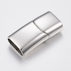 Stainless Steel Color Smooth Surface 304 Stainless Steel Magnetic Clasps with Glue-in Ends, Rectangle, Stainless Steel Color, 15x29x8mm, Hole: 6x13mm