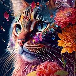 Colorful DIY Cat Pattern Diamond Painting Kits, including Resin Rhinestones, Diamond Sticky Pen, Tray Plate & Glue Clay, Colorful, 300x300mm