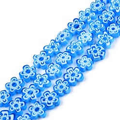 Deep Sky Blue Handmade Millefiori Glass Bead Strands, Plum Bossom, Deep Sky Blue, 7~9x7.5~9x2.5~3mm, Hole: 1mm, about 52~54pcs/strand, 15.75 inch~15.94 inch(40~40.5cm)