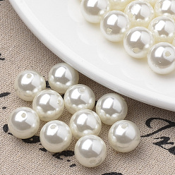 Beige Brins de perles d'imitation en plastique écologique, haut lustre, Grade a, ronde, beige, 14mm, Trou: 1mm, Environ 90 pcs/chapelet, 49.6 pouce