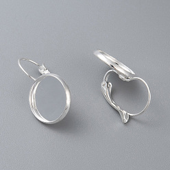 Silver 304 Stainless Steel Leverback Earring Settings, Flat Round, Silver, Tray: 10mm, 21x12x11mm, Pin: 0.7mm