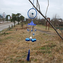Bleu Carillon à vent en toile/filet tissé et mauvais œil, avec les accessoires en alliage, pour décoration suspendue de cour de jardin, bleu, 580mm