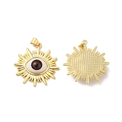 Sienna Evil Eye Resin Brass Pendants, Sun Charm, Real 18K Gold Plated, Sienna, 29.5x29x6mm, Hole: 5x3mm