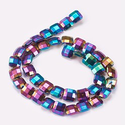 Plaqué Multicolore Galvaniques perles d'hématite synthétique non magnétique brins, facette, carrée, multi-couleur plaquée, 10x10x4mm, Trou: 1mm, Environ 40 pcs/chapelet, 15.9 pouce (40.5 cm)