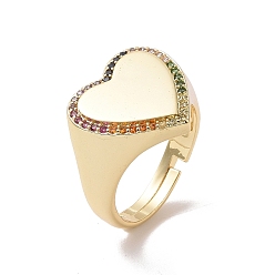 Настоящее золото 18K Красочное регулируемое кольцо с кубическим цирконием в форме сердца, латунный перстень для женщин, без кадмия и без свинца, реальный 18 k позолоченный, размер США 6 1/4 (16.7 мм)
