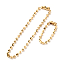 Doré  Placage sous vide 304 ensemble collier et bracelet en chaîne à billes en acier inoxydable, ensemble de bijoux avec fermoir à chaîne boule pour femme, or, 8-7/8 pouce (22.4~51.6 cm), perles: 8 mm