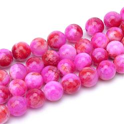 Orange Red Natural Dyed White Jade Gemstone Bead Strands, Round, Orange Red, 6mm, Hole: 1mm, about 66pcs/strand, 15.7 inch