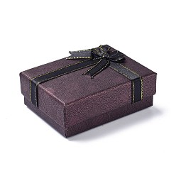 Brun De Noix De Coco Boîte de rangement de bijoux en papier, avec éponge noire et nœud papillon, Pour la bague, boucles d'oreilles et collier, rectangle, brun coco, 9.1x6.9x3.6 cm