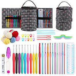 Black DIY Knitting Kits with Storage Bags for Beginners Include Crochet Hooks, Polyester Yarn, Crochet Needle, Stitch Markers, Scissor, Ruler, Tape Measure, Black, 18x44cm