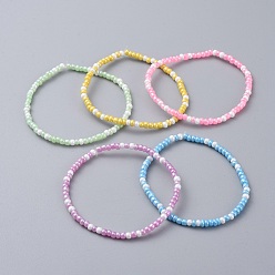 Mixed Color Glass Seed Beaded Kids Stretch Bracelets, Mixed Color, 2 inch(5cm)