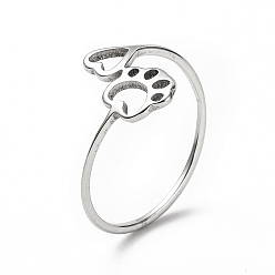 Нержавеющая Сталь Цвет 201 отпечаток лапы из нержавеющей стали и кольцо в форме сердца, полое широкое кольцо для женщин, цвет нержавеющей стали, размер США 6 1/2 (16.9 мм)