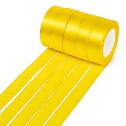 Желтый Односторонняя атласная лента, Полиэфирная лента, желтые, 1 дюйм (25 мм) шириной, 25yards / рулон (22.86 м / рулон), 5 рулоны / группа, 125yards / группа (114.3 м / группа)