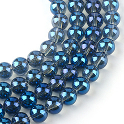 Cornflower Blue Electroplate Glass Beads Strands, Rainbow Plated, Round, Cornflower Blue, 4x4.5mm, Hole: 1mm, about 200pcs/strand, 30.7 inch