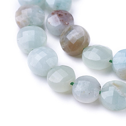 Amazonite Natural Amazonite Beads Strands, Faceted, Flat Round, 8~9x5.5~6mm, Hole: 1mm, about 45pcs/strand, 14.9 inch(38cm)