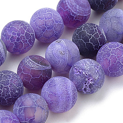 Blue Violet Natural Weathered Agate Beads Strands, Frosted, Dyed, Round, Blue Violet, 8mm, Hole: 1mm, about 47pcs/strand, 15.7 inch