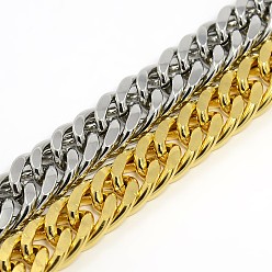 Color mezclado Moda 304 pulseras del acero inoxidable de la cadena de enlace cubano, con cierre de langosta, facetados, color mezclado, 8-5/8 pulgada (220 mm), 13.5 mm