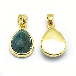 Malachite Natural Malachite Pendants, with Golden Tone Brass Findings, teardrop, Faceted, 14.5x9.5x5mm, Hole: 2.5x3.5mm