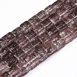 Coconut Brown Crackle Glass Beads, Dyed & Heated, Square, Coconut Brown, 6x6x6mm, Hole: 1.4mm, about 60~61pcs/strand, 14.96 inch(38cm)