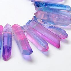 Розовато-лиловый Гальванизировать природный кристалл кварца бусы пряди, окрашенные, граненые, самородки, розовато-лиловый, 23~47x8.5~9.5x8~10 мм, отверстие : 2 мм, 15.7 дюйм (40 см)