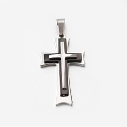 Bronze 304 pendentifs croix en acier inoxydable, gris anthracite, 45x26.5mm, Trou: 8x5mm