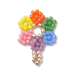 Coloré Métier à tisser fait main motif perles de rocaille miyuki, pendentifs de fleurs, colorées, 20x14x1.8mm, Trou: 0.7mm
