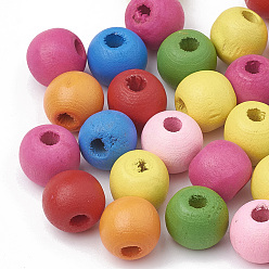 Mixed Color Round Natural Wood Beads, Spray Painted, Lead Free, Mixed Color, 14x13mm, Hole: 4mm, about 670pcs/500g
