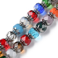 Mixed Color Electroplate Glass Beads Strands, Faceted, Round, Platinum Plated, Mixed Color, 8x7.5mm, Hole: 1.4mm, about 40pcs/strand, 11.61''(29.5cm)