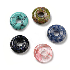 Mixed Stone Natural & Synthetic Gemstone Pendants, Donut/Pi Disc Charms, 17~18x4~6mm, Hole: 5~6mm