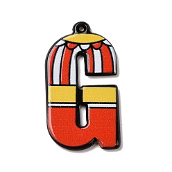 Letter G Circus Theme Printed Acrylic Pendants, Letter A~Z, Letter.G, 32.5~36x9~30.5x2~2.5mm, Hole: 0.7~1.6mm