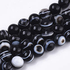 Tibetan Agate Tibetan Style 1-Eye dZi Beads, Natural Agate Beads Strands, Dyed, Round, 10~11mm, Hole: 1.5mm, about 38pcs/strand, 15.28 inch(38.8cm)