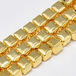 Golden Plated Electroplate Non-magnetic Synthetic Hematite Beads Strands, Cube, Golden Plated, 6x6x6mm, Hole: 2mm, about 70pcs/strand, 16.1 inch