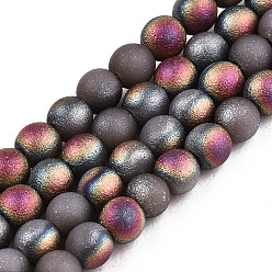 Coconut Brown Frosted Electroplate Glass Beads Strands, Half Plated, Round, Coconut Brown, 3mm, Hole: 0.5mm, about 149~150pcs/strand, 15.35''~15.75''(39~40cm)