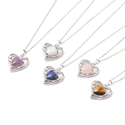 Mixed Stone Heart Natural Mixed Stone Pendant Necklaces, 304 Stainless Steel Necklaces for Women, 17.72 inch(45cm), 1.5mm