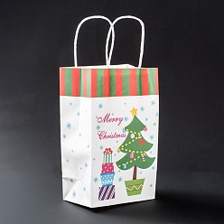 Christmas Tree Christmas Theme Kraft Paper Gift Bags, with Handles, Shopping Bags, Christmas Tree Pattern, 13.5x8x22cm