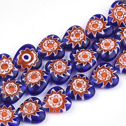Темно-Синий Handmade millefiori lampwork beads strands, сердце, темно-синий, 10x10x4 мм, отверстие : 0.8 мм, около 42 шт / нитка, 15.1 дюйм