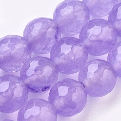 Medium Purple Natural Malaysia Jade Beads Strands, Dyed, Faceted, Round, Medium Purple, 10mm, Hole: 1.2mm, about 37pcs/strand, 14.9 inch
