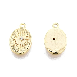 Real 18K Gold Plated Brass Micro Pave Clear Cubic Zirconia Charms, Nickel Free, Oval with Sun Pattern, Real 18K Gold Plated, 14x9.5x2.5mm, Hole: 1.2mm