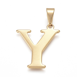Letter Y 304 Stainless Steel Pendants, Golden, Initial Letter.Y, 28x25x1.5mm, Hole: 3x10mm